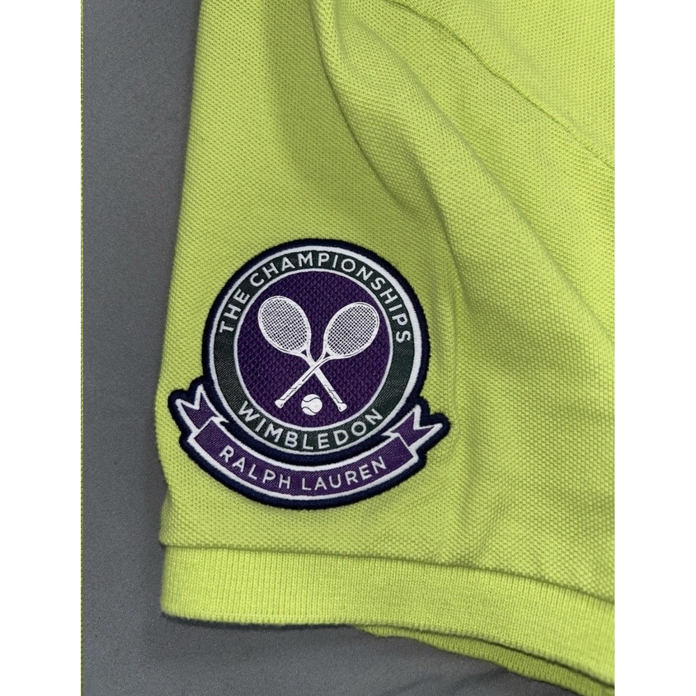 Wimbledon Polo Shirt Mens Large Green Pique Tennis Ralph Lauren Custom Fit - Picture 3 of 9